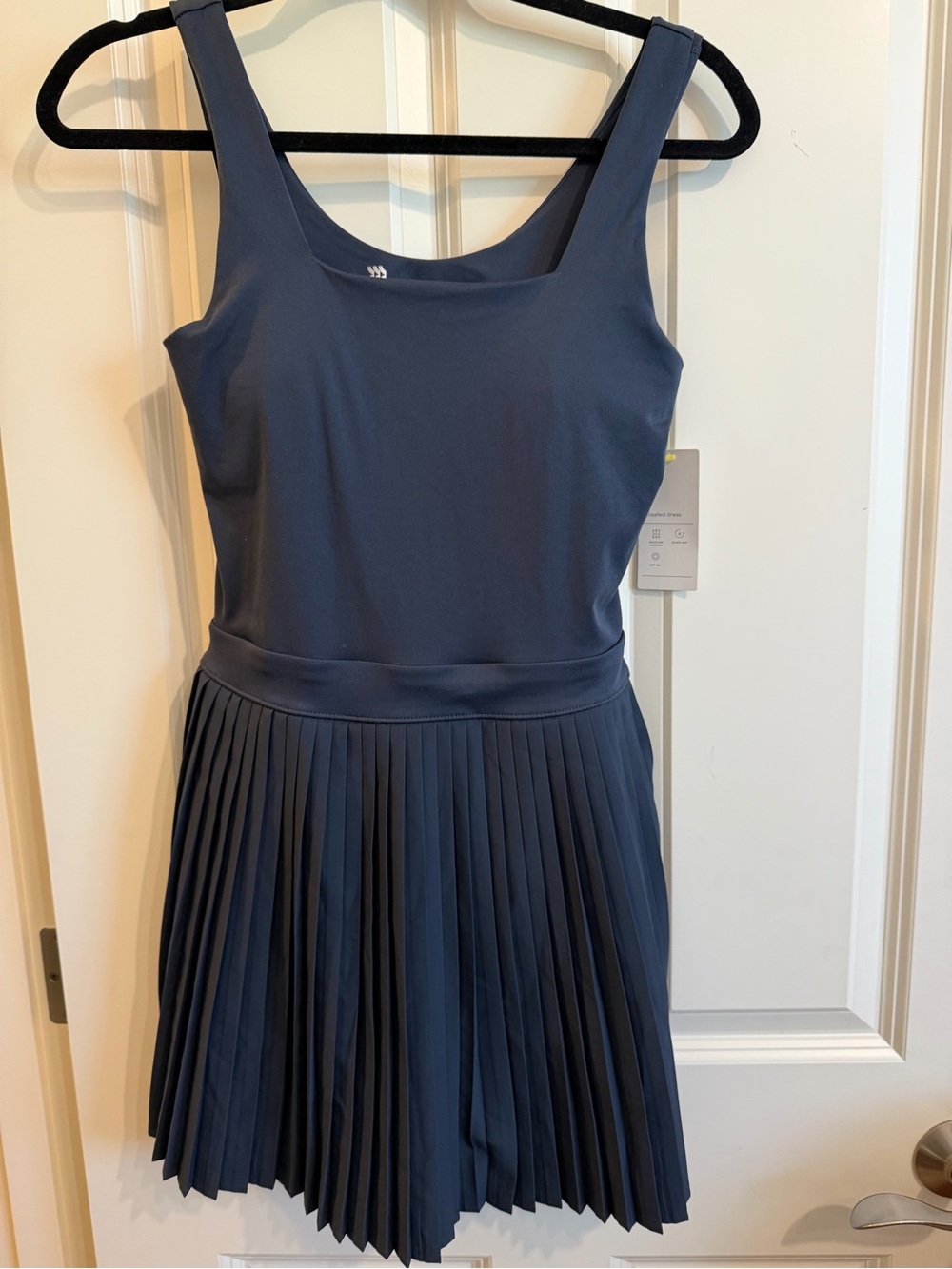 All in motion navy square neck pleated active tank dress, new with tags